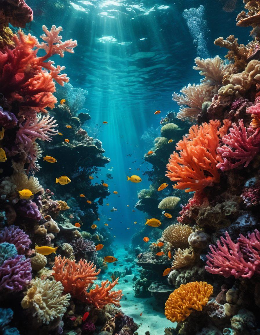 An intense underwater scene showcasing the vibrant and chaotic world of uncensored adult entertainment. Include elements like colorful coral reefs transformed into film reels, submerged cameras capturing candid moments, and playful underwater creatures interacting with the settings. The atmosphere should feel immersive and provocative, highlighting the raw intensity of hardcore films. surrealistic, vibrant colors, 3D.